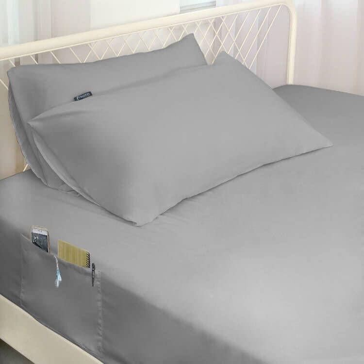 Deep Pocket King Sheet Set for Air Mattress - Extra Deep Pocket King Bed Sheet Set - 3Pcs Side Storage Pocket Fitted Sheet & Pillowcases Easily Fits 16in to 24in Pillow Top Air Bed Mattress(Grey) - Image 2