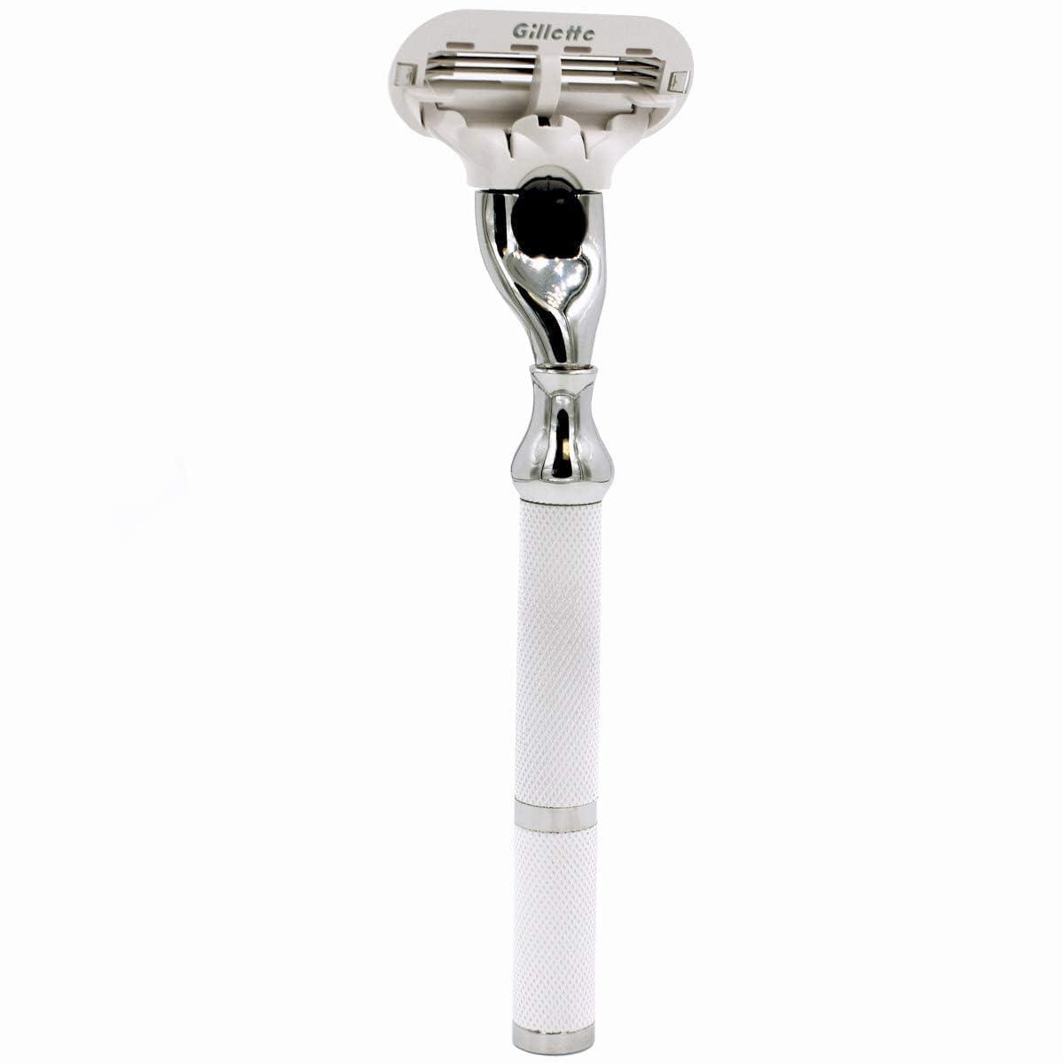 Parker Deluxe Triple Blade Razor for Women–Compatible with Gillette Venus or Gillette Mach 3 Cartridges–5.5 Inch Textured Brass Frame Handle-One Gillette Venus Cartridge Included - Image 2