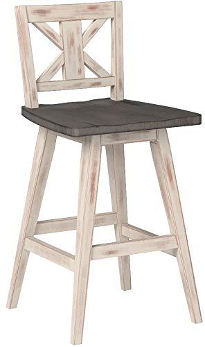 Solid Wood High Back Swivel Counter Height Bar Stools Set of 2, Kitchen Stools Counter Height, Foot Rest, X Back, Tall Wooden Armless Dining Chairs For Kitchen Island, Farmhouse, Rustic, White - Image 4