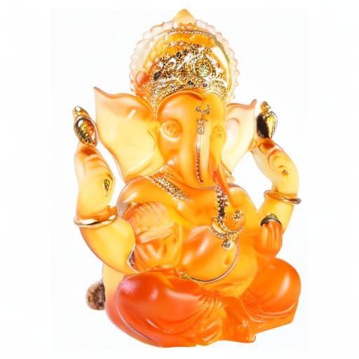 H&W 5.6''H Blessing A Orange Resin Statue of Lord Ganesha Ganpati Elephant Hindu God, Elephant God Statue, Lmitation Glass Sculpture Buddha Figurine Decoration - Image 4