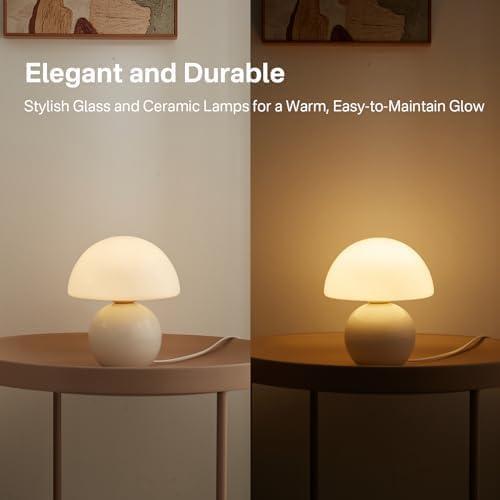 Dawnwake Mushroom Lamp Table Lamp for Bedroom,Desk Bedside Small Lamps for Living Room Night Stands,Mushroom Decor Cute Mini Modern Mid Century Lamps,Unique Aesthetic Home Living Room Decor(White) - Image 3