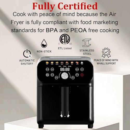 WHUTO Air Fryer, 6.2QT Air Fryer Oven with LED Digital Touchscreen, 12 Preset Cooking Functions Air fryers, Bake, Reheat, Keep Warm, Nonstick and Dishwasher-Safe Basket, Stainless Steel/Black - Image 6