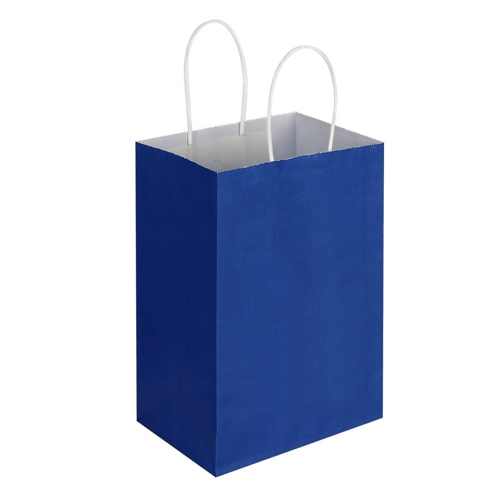 Oikss 100 Pack 5.25x3.25x8.25 Inch Small Royal Blue Kraft Paper Bags with Handles Bulk for Birthday Wedding Party Favors Grocery Retail Shopping Business Goody Craft Gift Bags Sacks (100pcs Count) - Image 5