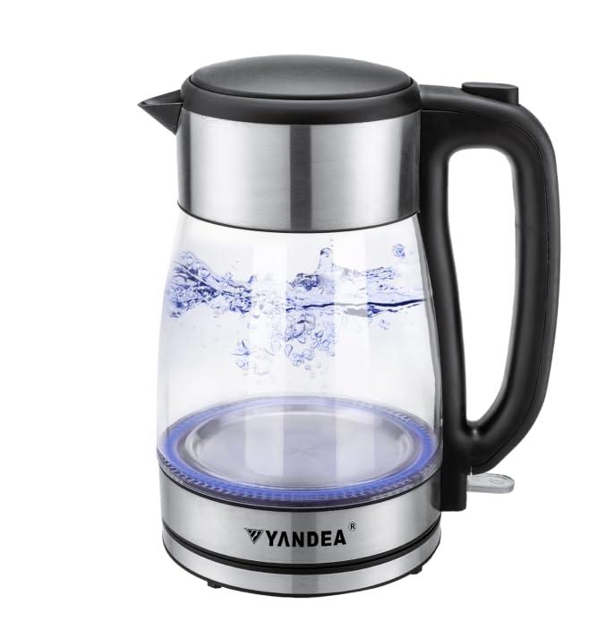 YANDEA Electric Kettle(Blue LED light), Hot Water Boiler, Auto Shut Off, Boil-Dry Protection, Upgrade lid with safety lock, Filter, BPA Free, Borosilicate Glass Electric Tea Kettle (YDK-1708（2.0L）) - Image 1