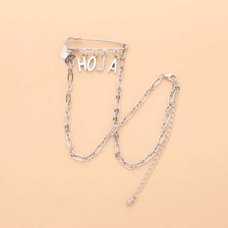 Safety Pin Brooch with Hanging Chains Charms Decorative Punk Goth Collar Brooches Pin for Sweater Dress Skirt Tie Pins Emo Pins - Image 5