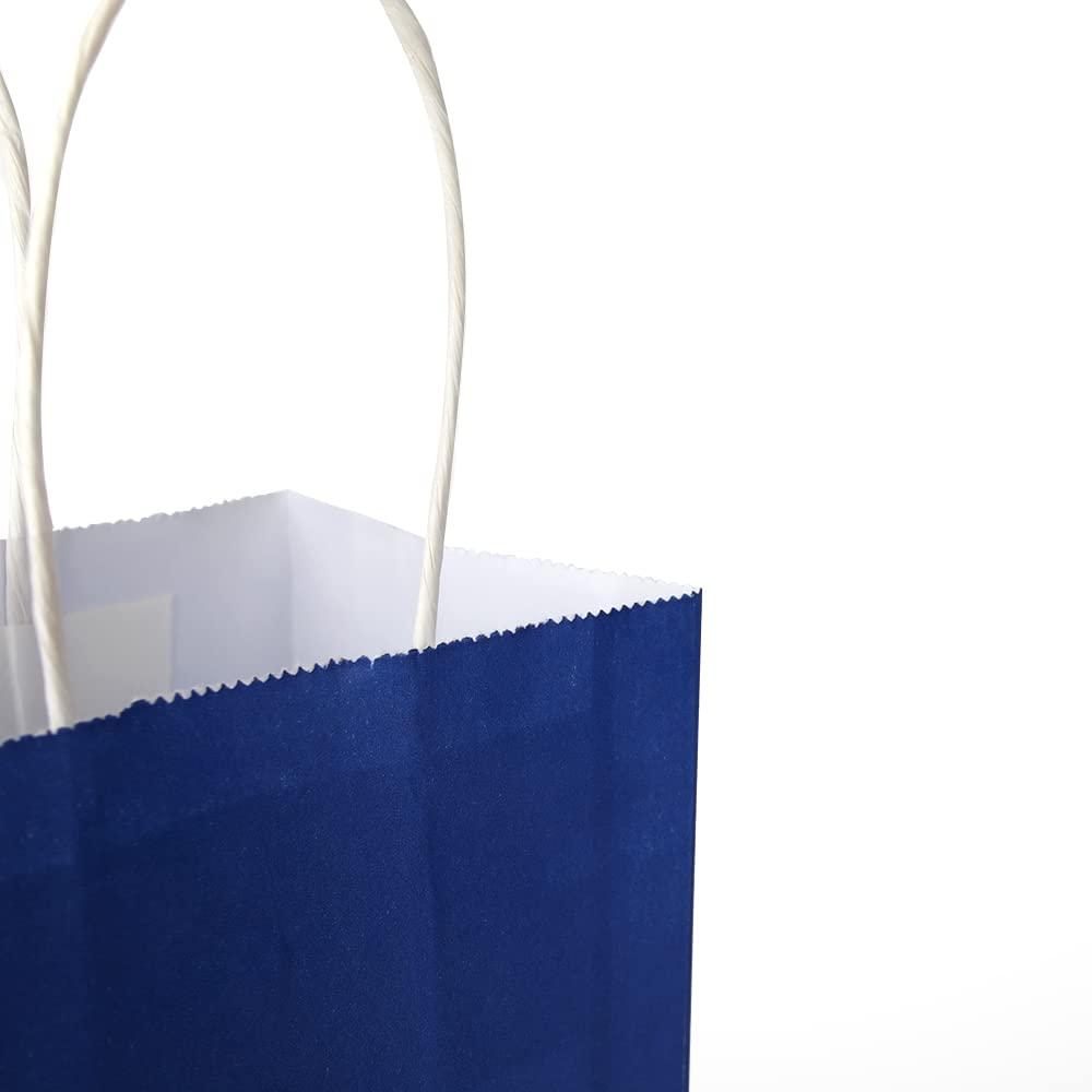 Oikss 100 Pack 5.25x3.25x8.25 Inch Small Royal Blue Kraft Paper Bags with Handles Bulk for Birthday Wedding Party Favors Grocery Retail Shopping Business Goody Craft Gift Bags Sacks (100pcs Count) - Image 6
