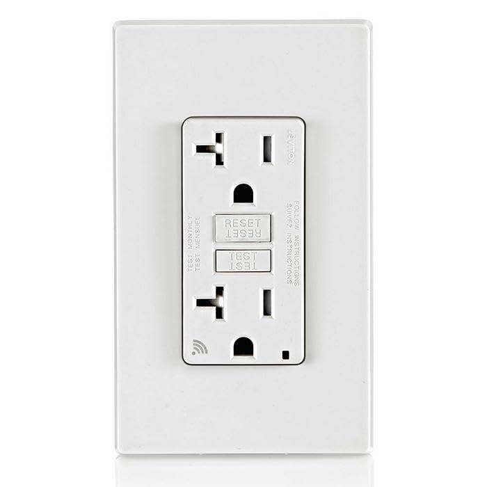 Leviton Smart GFCI, 20 Amp, Self Test, Tamper-Resistant with LED Indicator Light, Send Notifications Directly to Your Smartphone, D2GF2-KW, White - Image 2