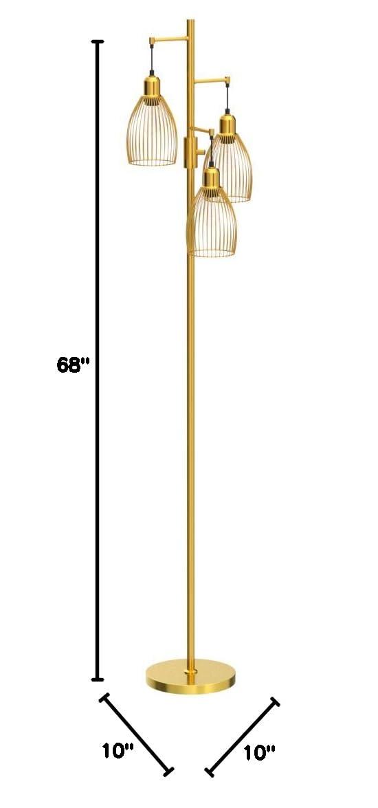 Dimmable Industrial Floor Lamps for Living Room, Gold Tree Standing Tall Lamps with 3 Elegant Teardrop Cage Head & 800 Lumens LED Bulbs for Bedroom Office - Image 10