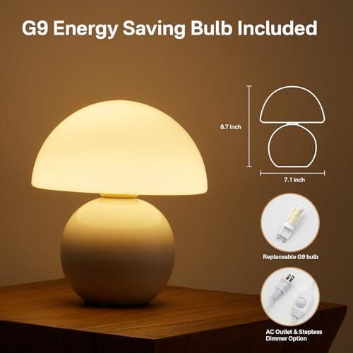 Dawnwake Mushroom Lamp Table Lamp for Bedroom,Desk Bedside Small Lamps for Living Room Night Stands,Mushroom Decor Cute Mini Modern Mid Century Lamps,Unique Aesthetic Home Living Room Decor(White) - Image 4
