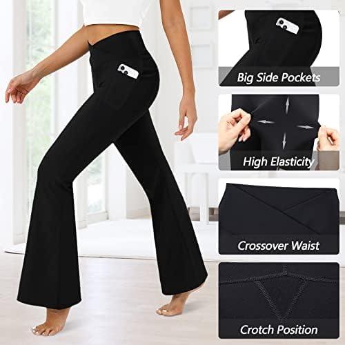 DLOODA Women's Flare Leggings with Pockets-Crossover High Waisted Bootcut Yoga Pants-Tummy Control Bell Bottom Leggings - Image 6