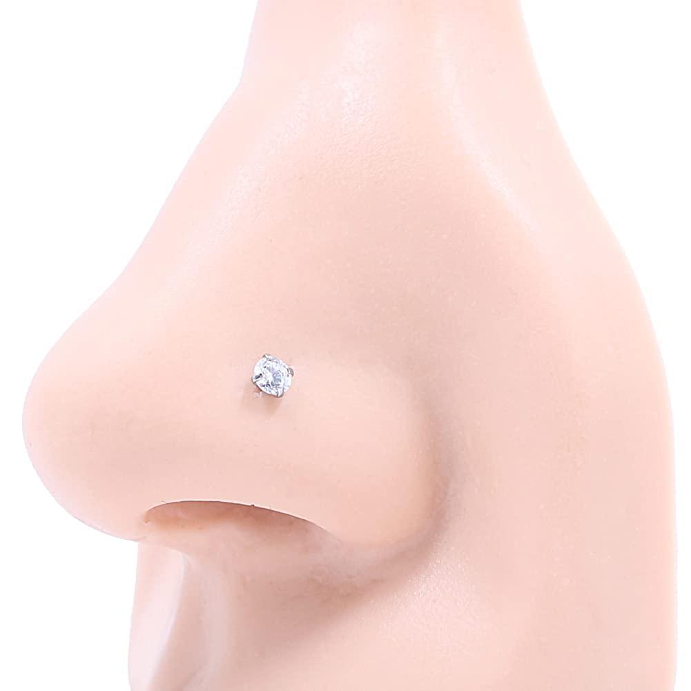 FANSING Nose Studs for Women Men L Shaped Nose Rings Surgical Steel Nostril Piercing Jewelry with Cubic Zirconia End - Image 3