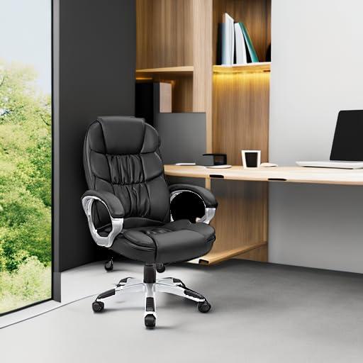 Homall Office Chair High Back Computer Desk Chair, PU Leather Adjustable Height Modern Executive Swivel Task Chair with Padded Armrests and Lumbar Support (Black) - Image 2