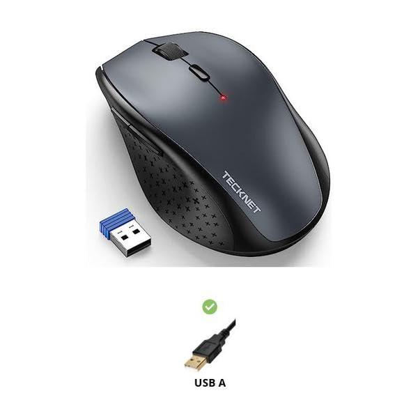 TECKNET Wireless Mouse, 2.4G USB Computer Mouse with 6-Level Adjustable 4800 DPI, Silent Quiet Click，30 Months Battery, Ergonomic Grips, 6 Buttons Portable for PC, Chromebook, Mac - Grey - Image 3