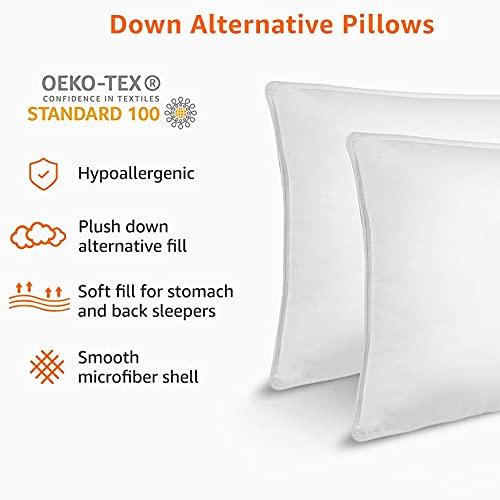 Amazon Basics Down Alternative Pillow for Back Side Sleepers, Medium Density, Standard Size, 26" x 20", 2-Pack, White - Image 9