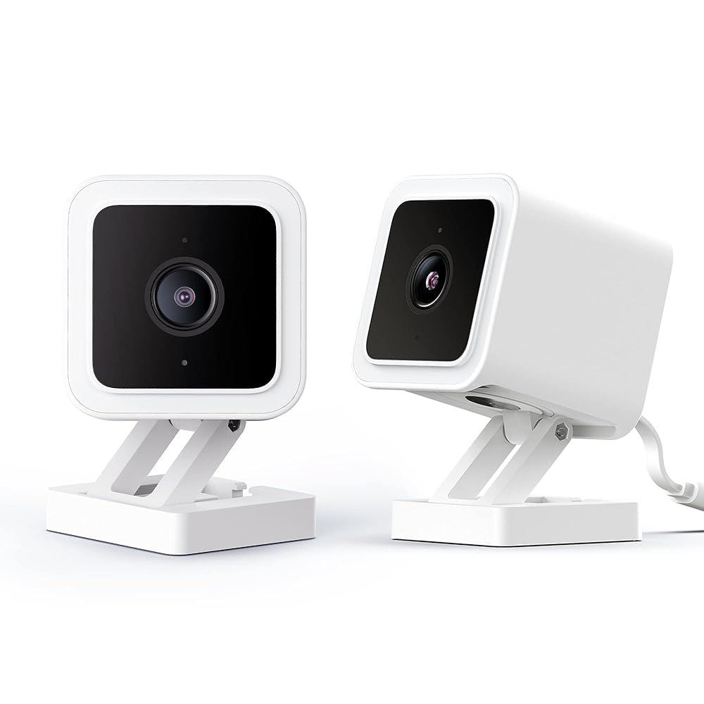 WyzeCamera v3 1080p HD WiFi Wired Indoor/Outdoor Smart Home Security Cameras, Color Night Vision, 2-Way Audio, MicroSD Card Slot, Works with Alexa & Google Assistant - White, 2-Pack