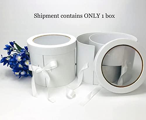 UNIKPACKAGING Premium Quality Round Flower/Gift Box 2 TIER w Lid, Size 7.8 dia x 7 inch for Luxury Arrangements (White) - Image 2