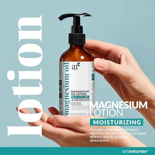ArtNaturals Magnesium Oil Spray 12 oz + Body Massage Lotion Set 8oz for Feet & Sleep - Extra Strength Cream Ultra-Pure, Relief & Relaxation, Muscle Health Leg & Joint Care Topical Non Itch - Image 4