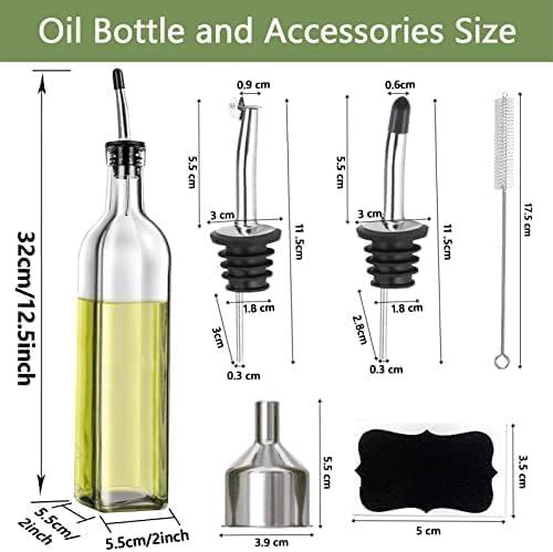 Leaflai Olive Oil Dispenser Bottle, 2 Pcs Glass Olive Oil Dispenser and Vinegar Dispenser Set with 2 Stainless Steel Pourers, 4 Labels,1 Brush and 1 Funnel Oil Bottles for Kitchen (500ml) - Image 3