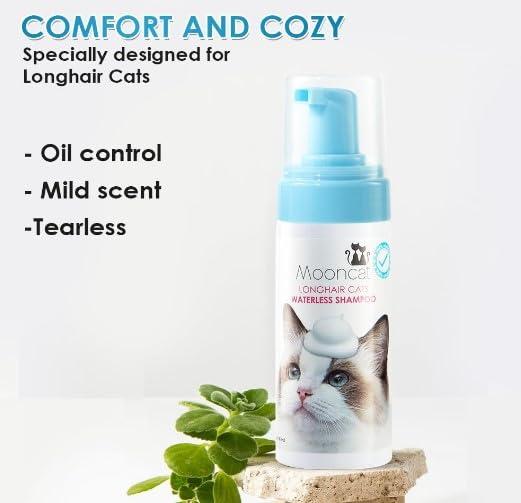 Mooncat Waterless Cat Shampoo and Brush Kit - No Rinse Foam Bath for Long Hair Cats - Grooming for Sensitive Skin, Detangling, Paraben-Free, pH Balanced - Licking Safe (5 oz) - Image 6