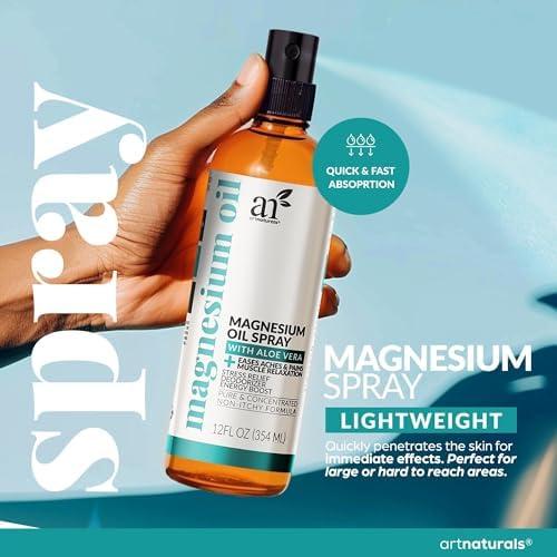 ArtNaturals Magnesium Oil Spray 12 oz + Body Massage Lotion Set 8oz for Feet & Sleep - Extra Strength Cream Ultra-Pure, Relief & Relaxation, Muscle Health Leg & Joint Care Topical Non Itch - Image 7