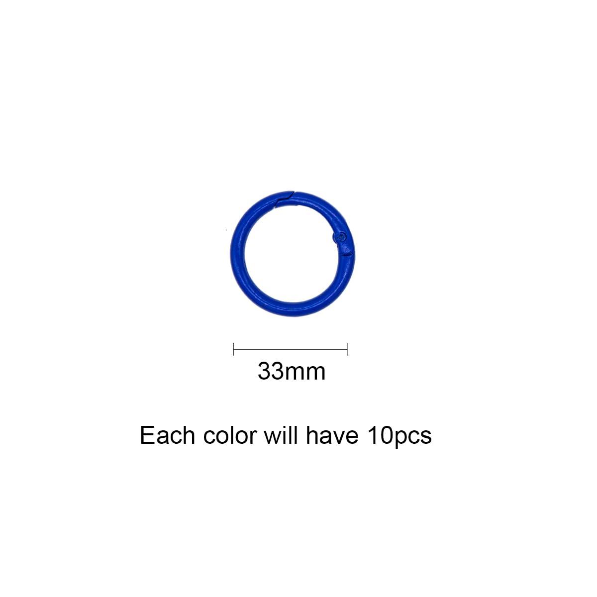 Tutuxio 50pcs 10 Color 1.2in/33mm Round Spring O Rings, Smoothing Zinc Alloy Multi-Purpose Key Chain Buckle Trigger Snap Hooks Clip Keyring for Handbag School Office DIY Keychain Bag Purse Craft - Image 2