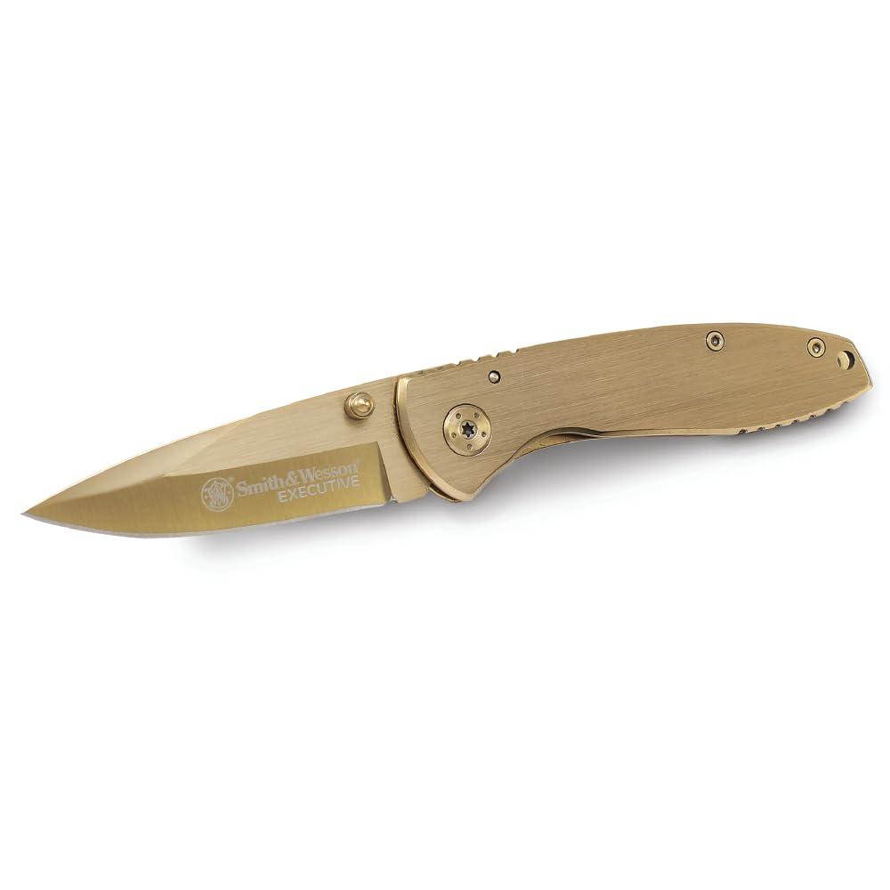 Smith & Wesson Executive CK110GL 6.8in High Carbon S.S. Folding Knife with 2.8in Drop Point Blade and Aluminum Handle for Outdoor, Tactical, Survival and EDC