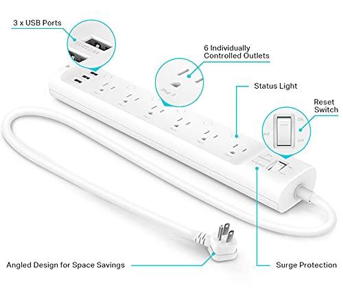 Kasa Smart Plug Power Strip HS300, Surge Protector with 6 Individually Controlled Smart Outlets and 3 USB Ports, Works with Alexa & Google Home, No Hub Required , White - Image 3