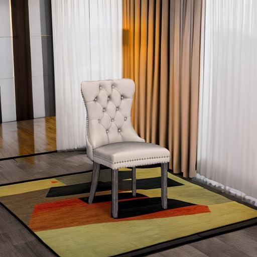 Eifizek Velvet Dining Chairs Set of 4, Tufted Dining Room Chairs with Nailhead Ring Pull Trim, Upholstered Dining Chairs with Solid Wood Legs for Kitchen Dining Room (Beige) - Image 5