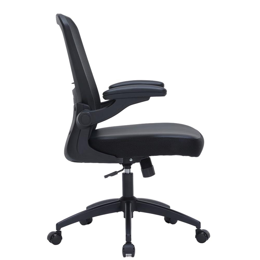 TOPBSHODC Ergonomic Office Chair 350lbs PU Leather Mesh Desk Chair with Lumbar Support, Flip-Up Arms, Swivel Wheels, Adjustable Height, Rolling Executive Computer Task Chair for Home Office,Black - Image 5