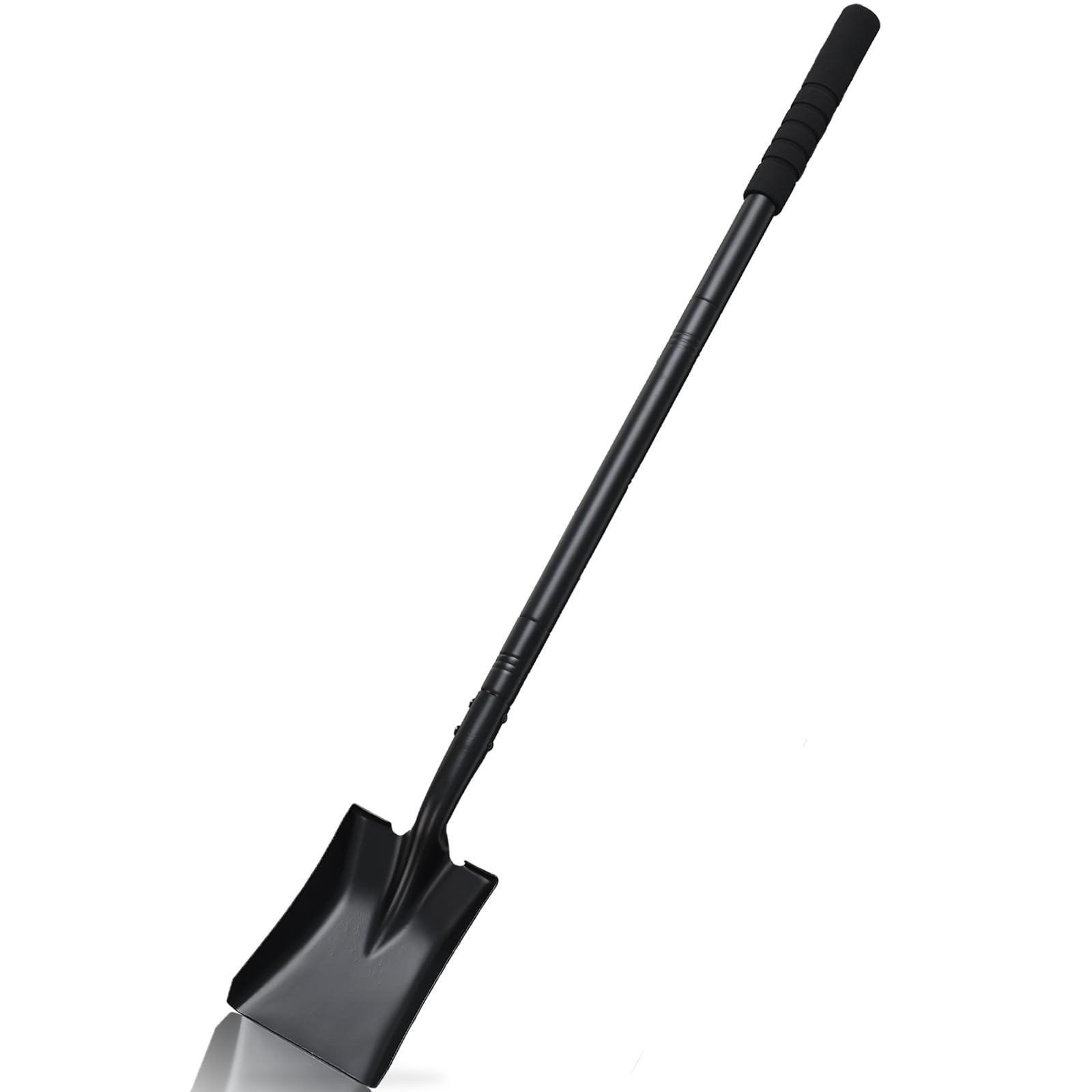 Small Square Shovel 43.3Inches Heavy Duty Garden Tools with Metal Handle, Small Transfer Spade for Digging Camping Car Beach Shovel, Black