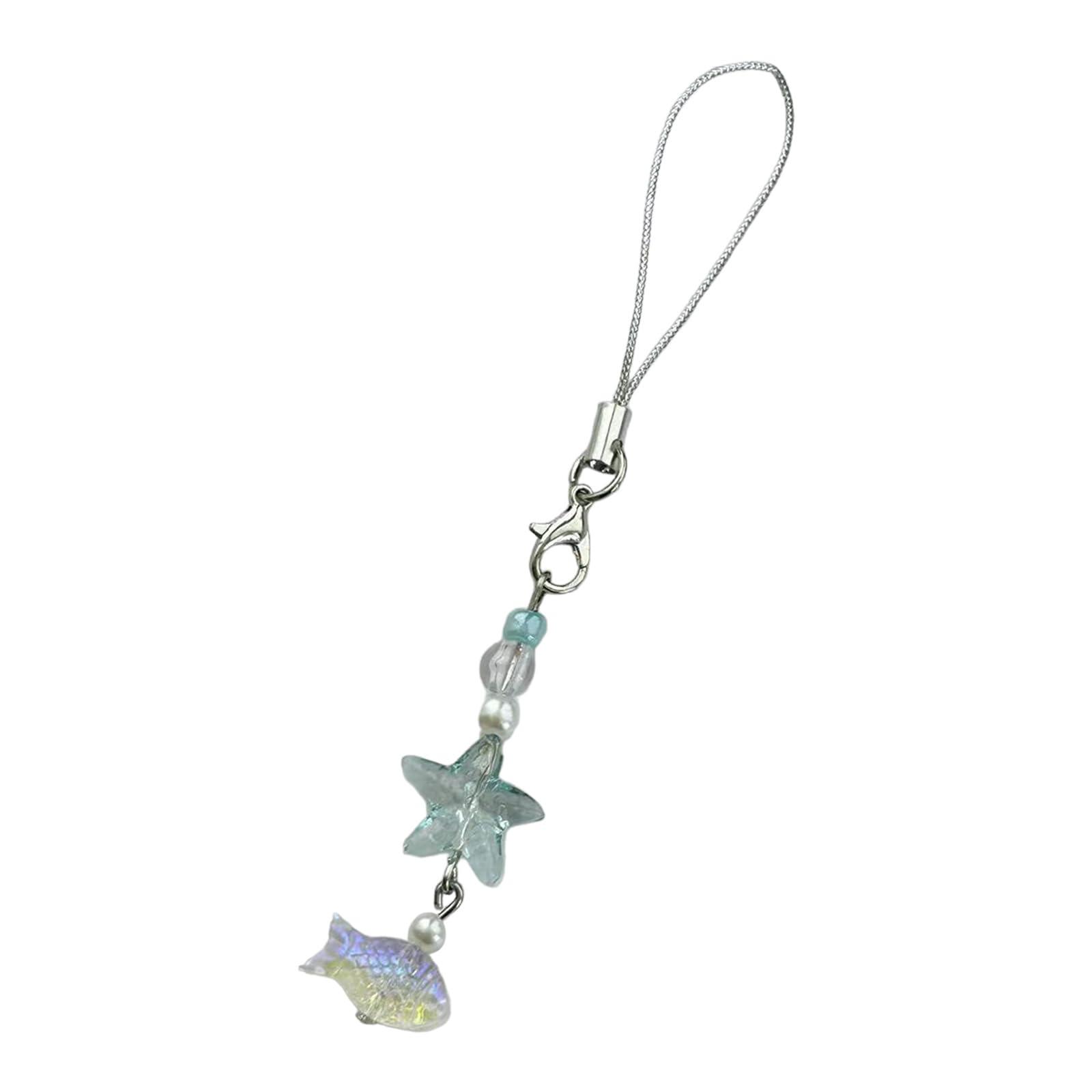 Ywmsfl Glass Sea Star Fish Phone Charm Colorful Beaded Keychain Pendant Accessory Stylish Smartphone Chain For Women Girls