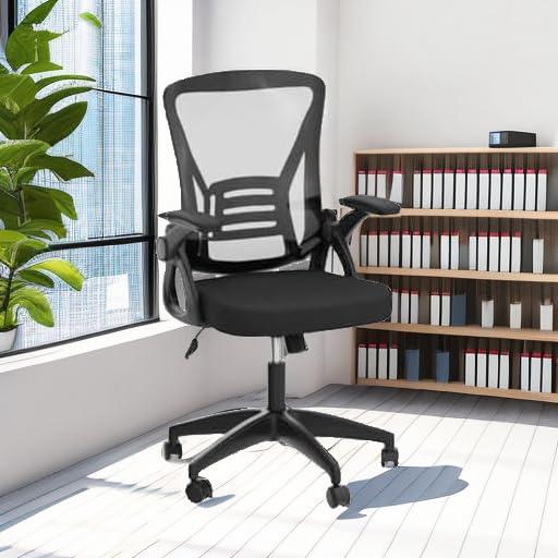 naspaluro Ergonomic Office Chair, Mid Back Desk Chairs with Adjustable Height, Swivel Chair with Flip-Up Arms and Lumbar Support, Breathable Mesh Computer Chair for Home/Study/Working, Dark Black - Image 5