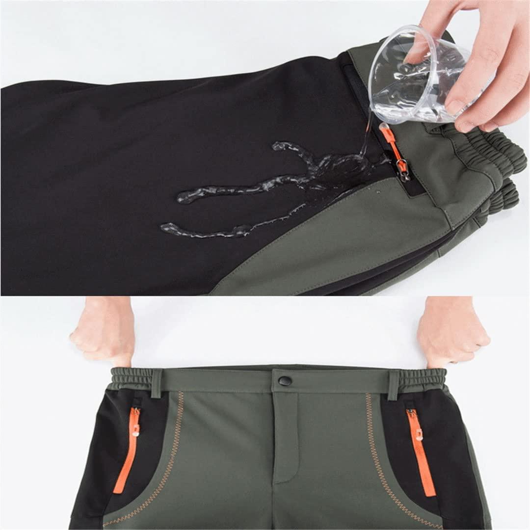 Pulcykp Men's Winter Outdoor Camping Hiking Fishing Climbing Fleece Soft Shell Pants Breathable Running Fitness Sports Pants Army GN L Asia Size - Image 6