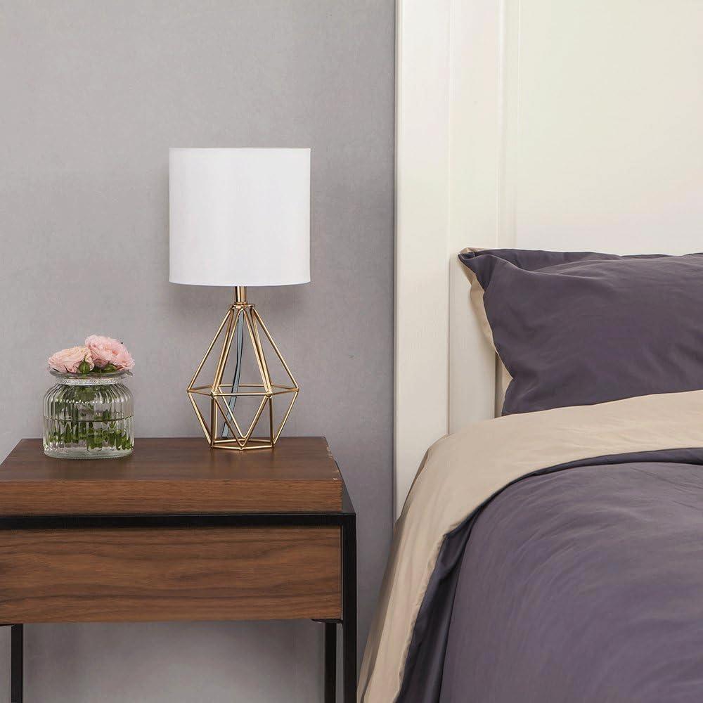 COTULIN Gold Modern Hollow Out Base Bedroom Small Table Lamp,Bedside Nightstand Lamp with Geometric Metal Base White Fabric Shade,Cute Desk Lamp for Kids Living Room - Image 5