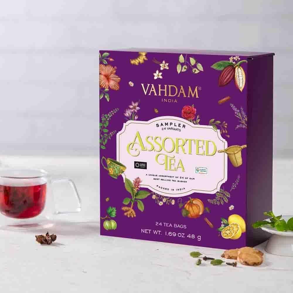 VAHDAM, Assorted Tea Gift Set | Classic Box - 24 Unique Flavor in Individually Wrapped Pyramid Tea Bags | Ideas for Tea Lovers | Gifts for Women & Men - Image 6