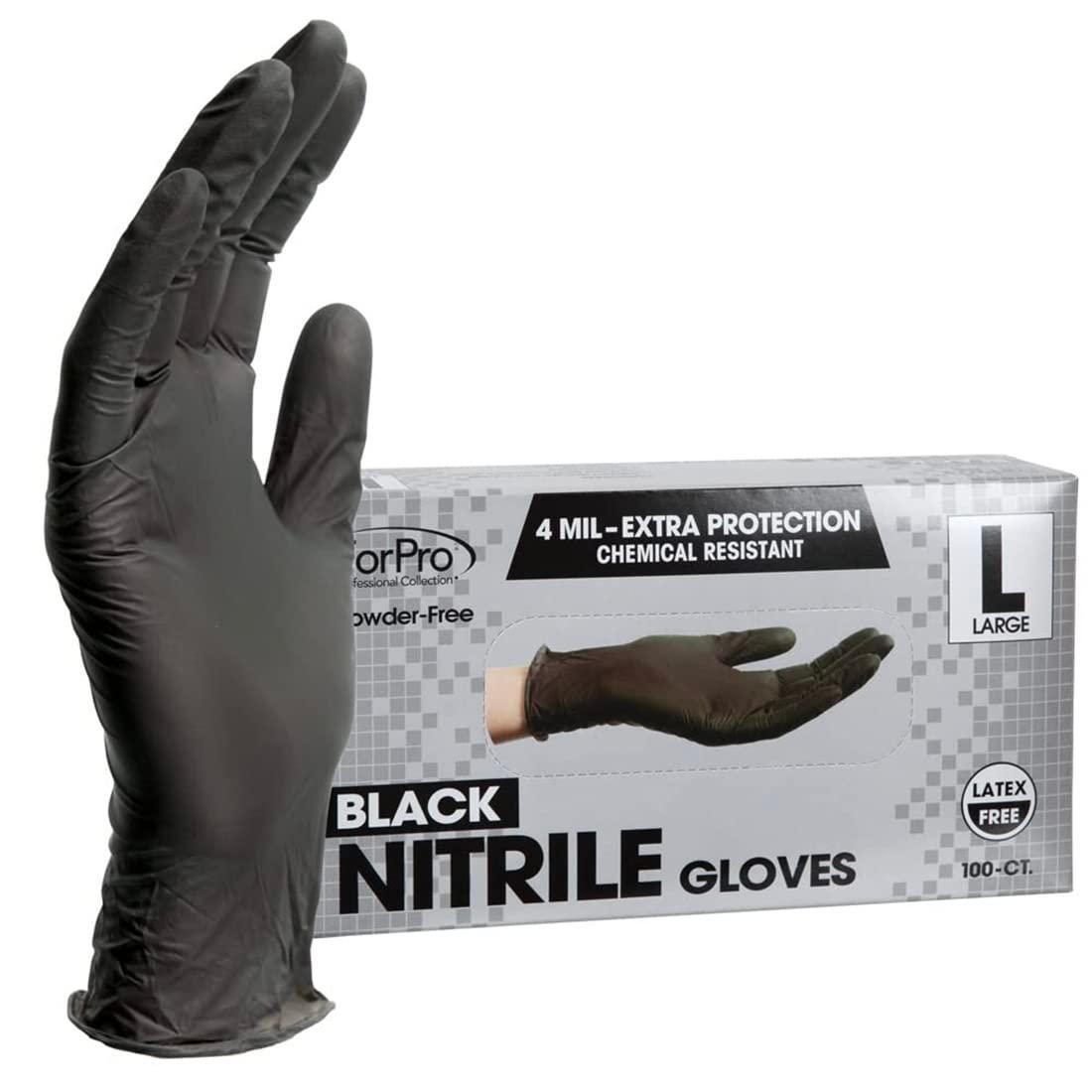 ForPro Disposable Nitrile Gloves, Chemical Resistant, Powder-Free, Latex-Free, Non-Sterile, Food Safe, 4 Mil, 100-Count