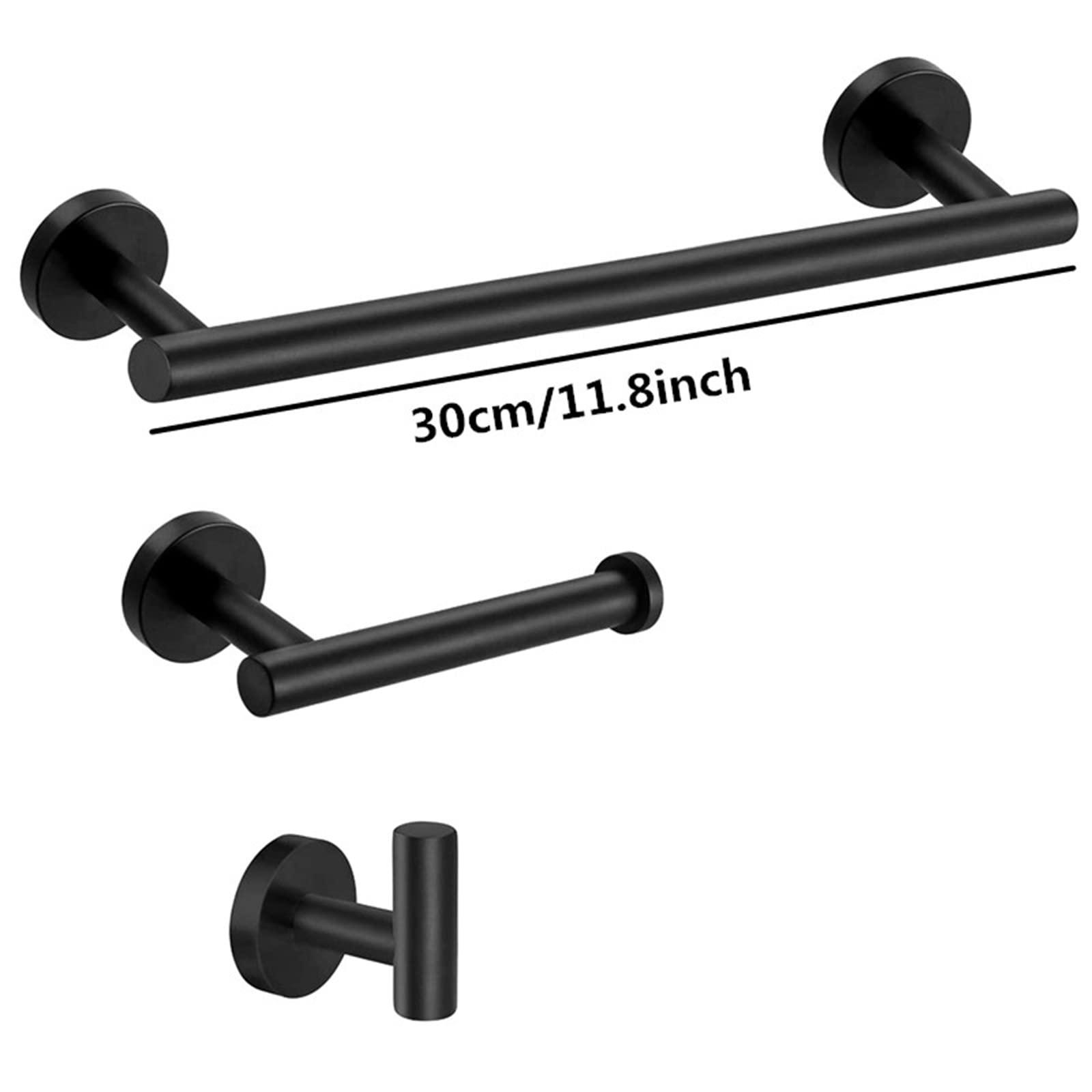 Bathroom Hardware Set 3 Pieces, 12Inch Towel Bar, Toilet Paper Holder, Hook, Stainless Steel Wall Mounted Hardware Accessories Set(Matt Black) - Image 2