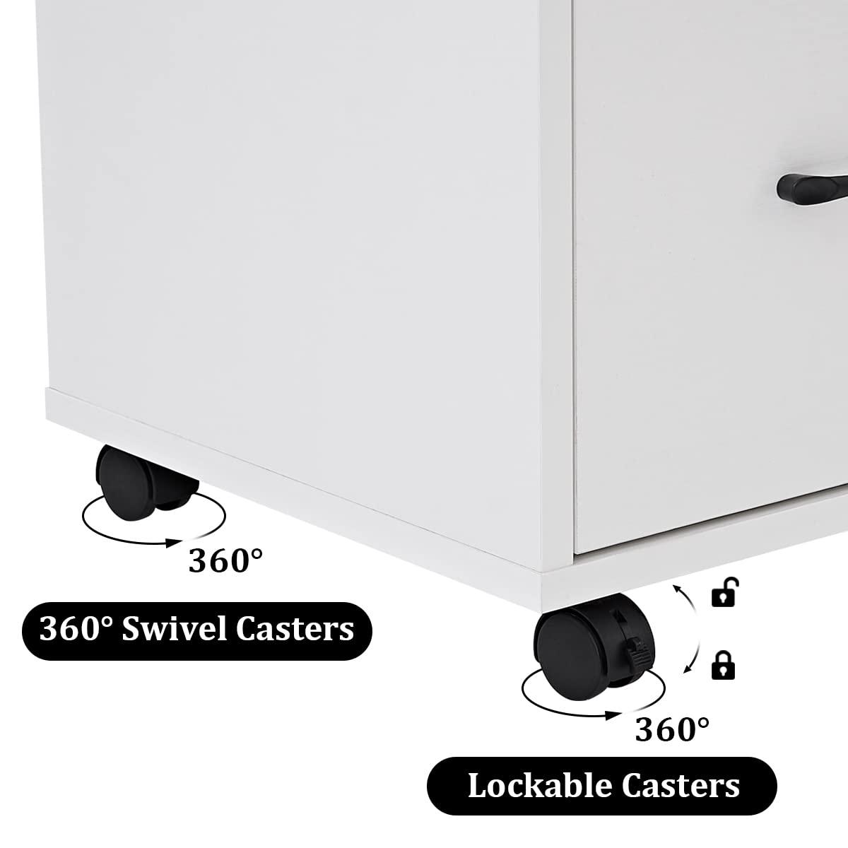 3 Drawer File Cabinets, Mobile Lateral Printer Stand with Open Shelf, Rolling Filing Cabinet with Wheels Home Office Organization and Storage (White) - Image 8