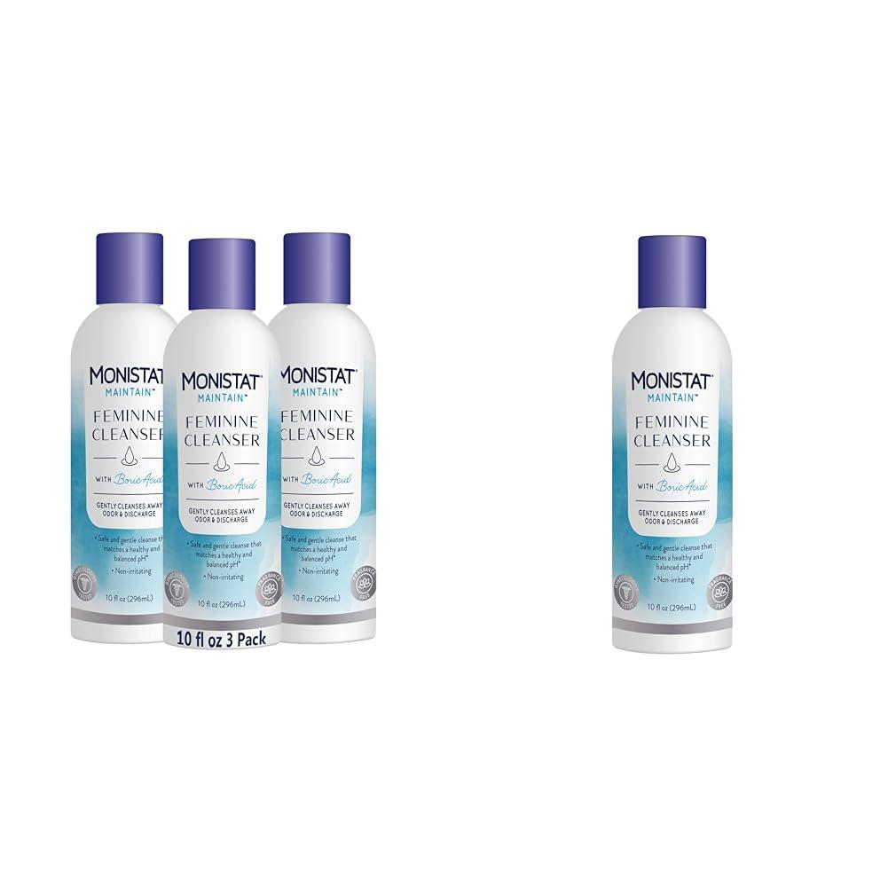 Monistat Boric Acid Feminine Cleanser Fragrance Free Feminine Wash 10 Fl Oz 3 Pack and 1 Pack