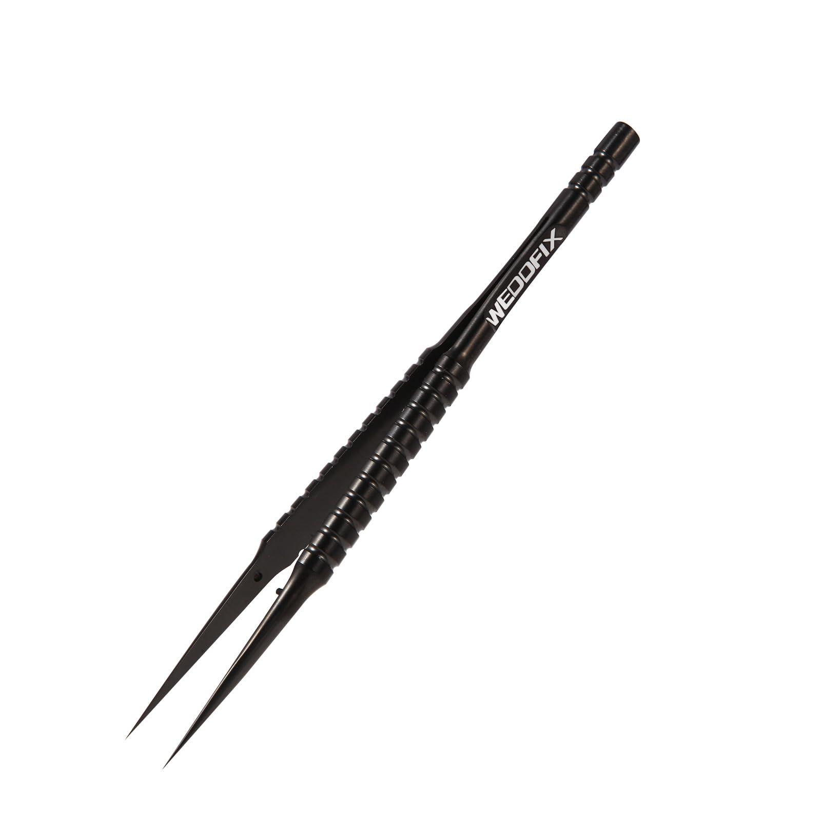 WEDOFIX Ultra Fine Precision Titanium Tweezers with Sharp Tips Non-magnetic Anti-corrosive Black Tweezers for Micro Soldering Work Electronics Jewelry Making