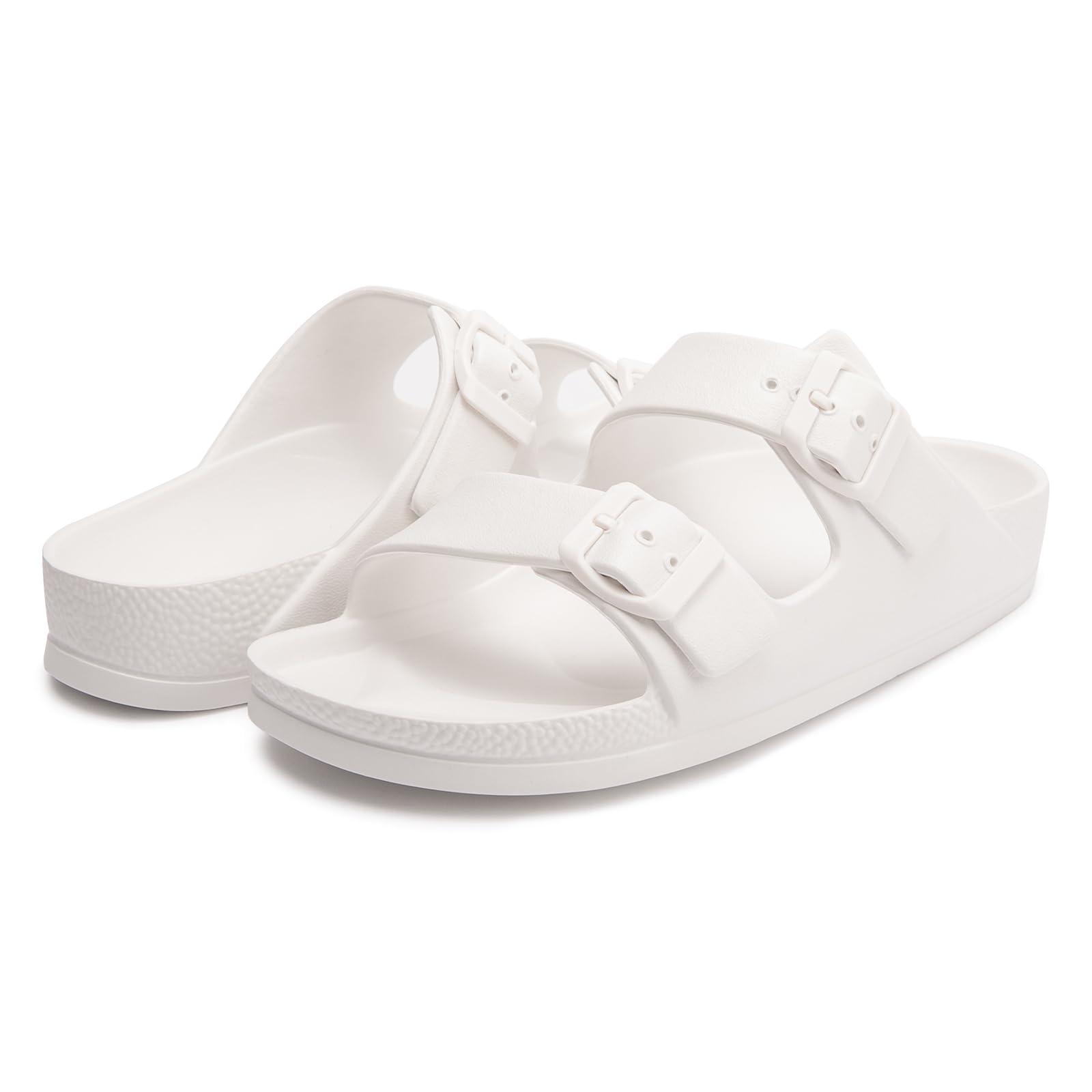 FUNKYMONKEY Women's Comfort Slides Double Buckle Adjustable Plastics Flat Sandals - Image 6