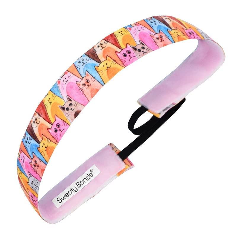 Sweaty Bands Womens Girls Headband - Non-Slip Velvet-Lined Workout Hairband -Pawsome Kittens 1-Inch