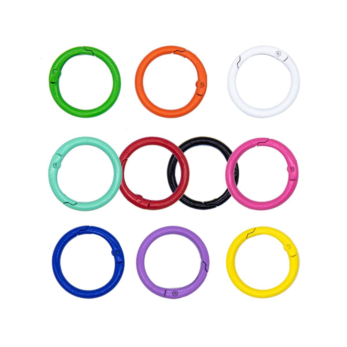 Tutuxio 50pcs 10 Color 1.2in/33mm Round Spring O Rings, Smoothing Zinc Alloy Multi-Purpose Key Chain Buckle Trigger Snap Hooks Clip Keyring for Handbag School Office DIY Keychain Bag Purse Craft