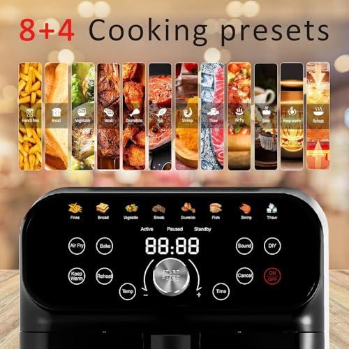 WHUTO Air Fryer, 6.2QT Air Fryer Oven with LED Digital Touchscreen, 12 Preset Cooking Functions Air fryers, Bake, Reheat, Keep Warm, Nonstick and Dishwasher-Safe Basket, Stainless Steel/Black - Image 2