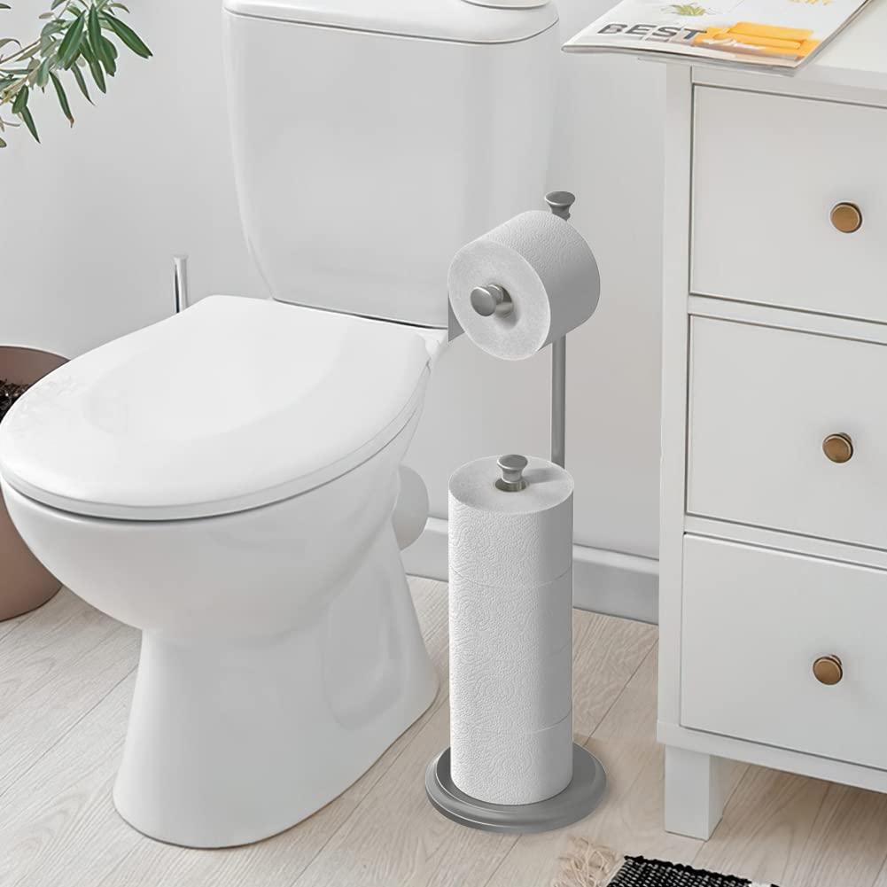 Free Standing Toilet Paper Holder Stand Brushed Nickel Toilet Roll Stand Bathroom Tissue Rack with Storage Reserves 5 Mega Rolls - Image 7
