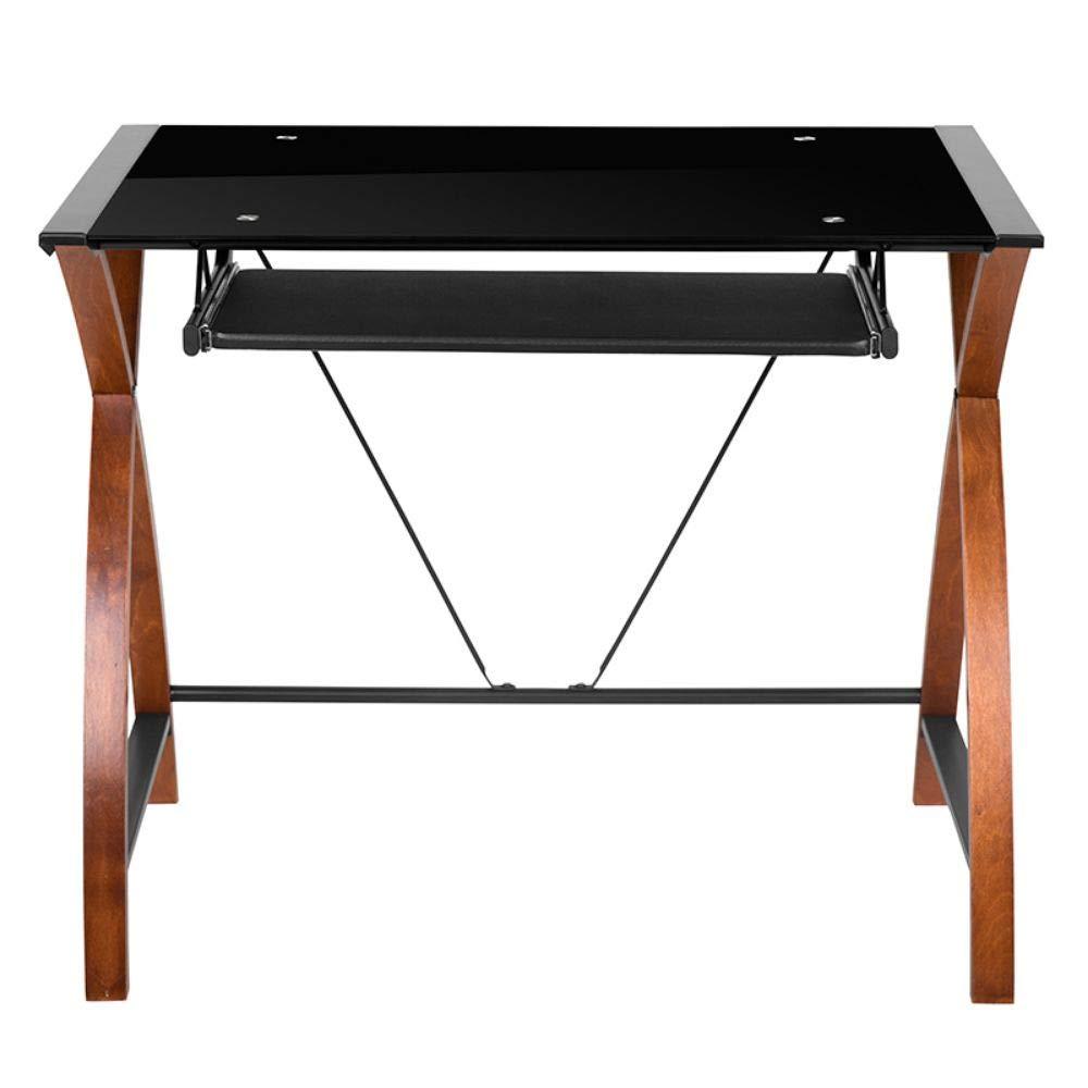 Flash Furniture Jude Black Glass L-Shape Corner Computer Desk with Pull-Out Keyboard Tray - Image 7