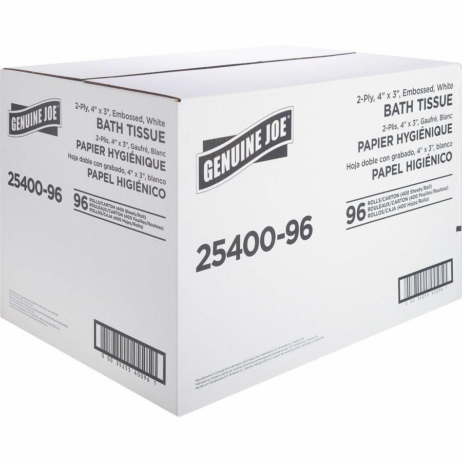 Genuine Joe Standard Bath Tissue, 3" x 4", 2-Ply, 400 Sheets/Roll, 96 Count - Image 4