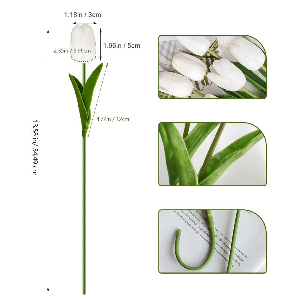 Nature’s Mimic 20pcs White tulips artificial flowers Faux Flowers Fake tulips Flowers Mother's Day Easter Valentine’S Day Gifts in Home Kitchen Wedding Dining Table Decorations - Image 3