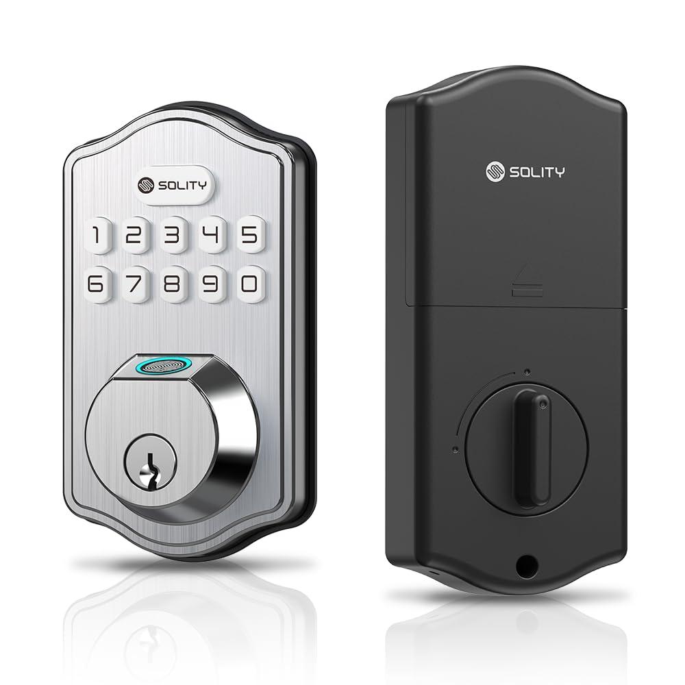 Solity Smart Digital Electronic Deadbolt Door Lock, Keyless Entry, Auto Lock, 50 Custom Codes & Fingerprints, Easy Installation, Keypad for Front & Back Door, AT10 (Satin Nickel) - Image 2