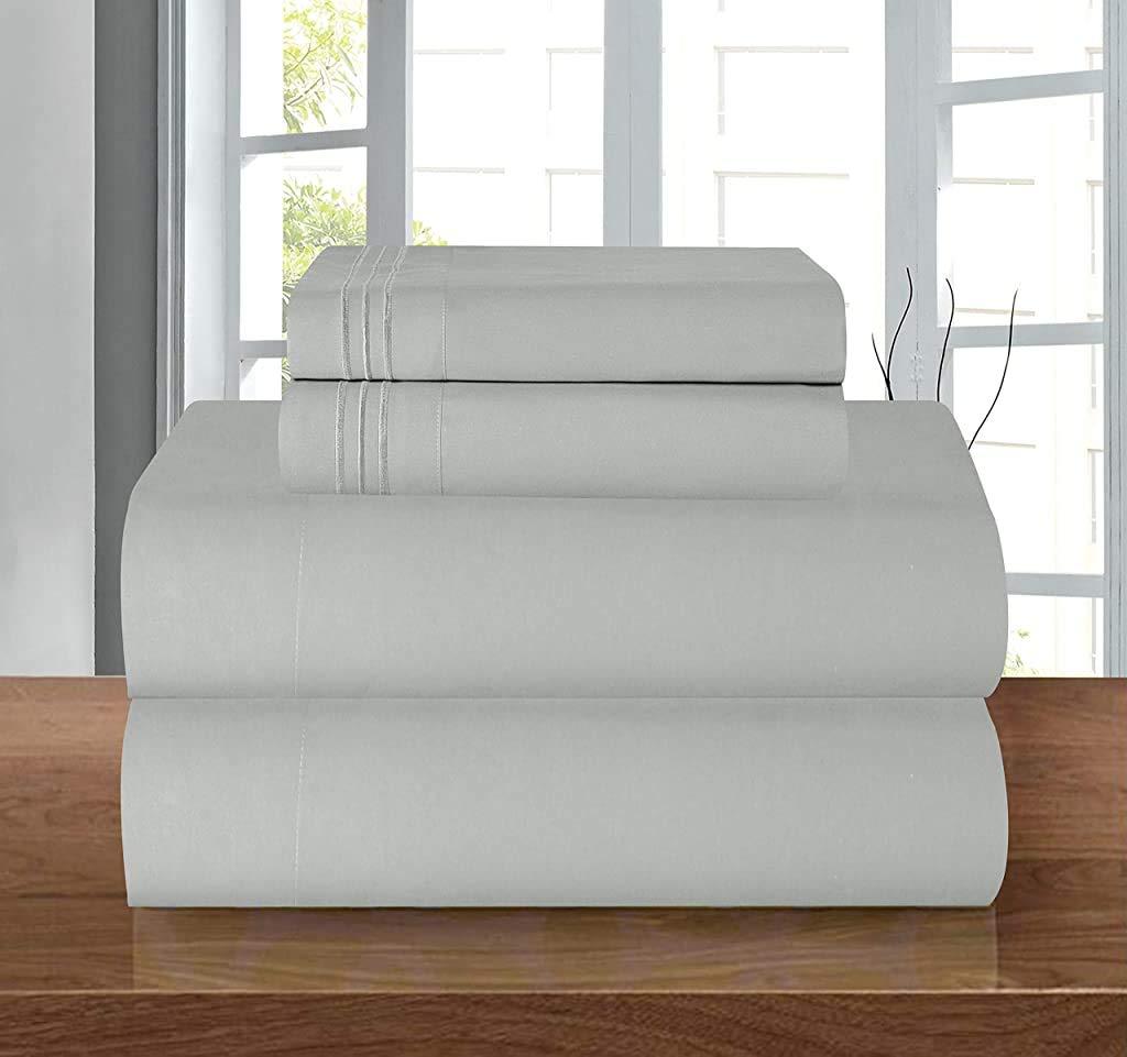 Elegant Comfort Luxury 1500 Premium Hotel Quality Microfiber 4-Piece Sheet Set - Wrinkle Resistant, All Around Elastic Fitted Sheet, Deep Pocket up to 16", Queen, Silver